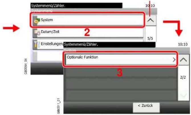 Systemmenü/Zähler. Systemmenü System Datum/Zeit Einstellungen Systemmenü/Zähler. System Optionale Funktion GB0064_01 2/2 3 GB051_01 < Zurück