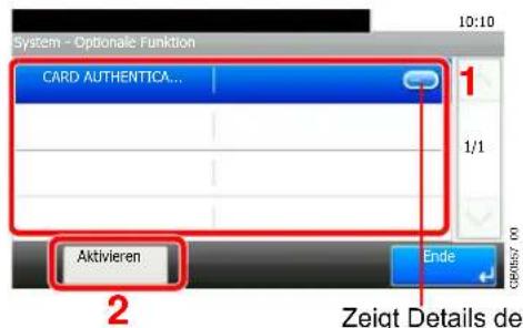 System - Optionale Funktion CARD AUTHENTIC... 1 1/1 Aktivieren Ende Zeigt Details de