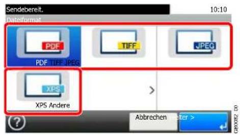 Sendebereit. Dateiformat PDF TIFF JPEG XPS XPS Andere Abbrechen Water >