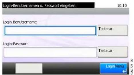 Login-Benutzernamen u. Passwort eingeben. 10:10 Login-Benutzername Tastatur Login-Password Tastatur Login Menu C#S723 00