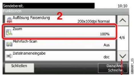 Sendebereit. 10:10 Funktionen Auflösung Faxsendung 200x100dpi Normal Zoom 100% Mehrfach-Scan Aus Datelnameneingabe doc Schließen Dazu/And. Schnelly GB0081_15
