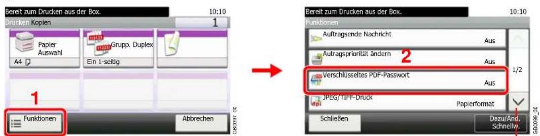 Bereit zum Drucken aus der Box. 10:10 Drucken Kopien Papier Auswahl Ein 1-seitig A4 Funktionen Abbrechen 1 2 Bereit zum Drucken aus der Box. 10:10 Funktionen Auftragsende Nachricht Aus Auftragspriorität ändern Aus Verschlüsseltes PDF-Passwort Aus JPEG/TIFF-Druck Papierformat Schließen Dazu/And. Schnellw.