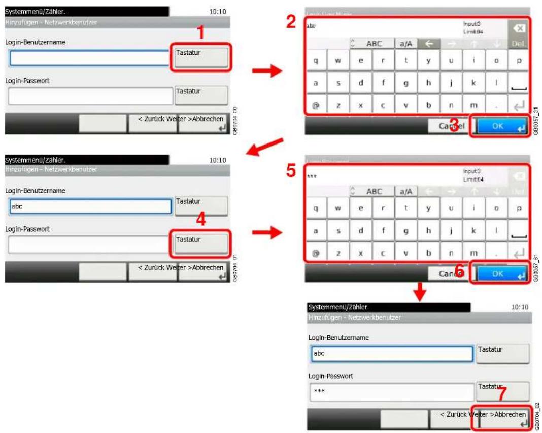 Systemmenu/Zähler. Hinzufügen - Netzwerkbenutzer Login-Benutzername Tastatur Login-Password Tastatur < Zurück Weiter >Abbrechen GB0704 01 Systemmenu/Zähler. Hinzufügen - Netzwerkbenutzer Login-Benutzername abc Tastatur Login-Password Tastatur < Zurück Weiter >Abbrechen GB0704 01 2 abc Input3 Limit64 Del q w e r t y u i o p a s d f g h j k l z x c v b n m . Cancel OK 5 Systemmenu/Zähler. Hinzufügen - Netzwerkbenutzer Login-Benutzername abc Tastatur Login-Password Tastatur < Zurück Weiter >Abbrechen GB0704 01 2 abc Input3 Limit64 Del q w e r t y u i o p a s d f g h j k l z x c v b n m . CancelOK Systemmenu/Zähler. Hinzufügen - Netzwerkbenutzer Login-Benutzername abc Tastatur Login-Password *** Tastatur < Zurück Weiter >Abbrechen GB0704 02