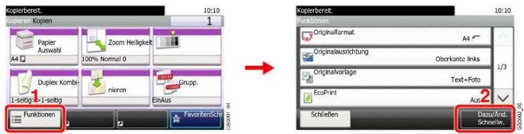 Kopierbereit. 10:10 Kopieren Kopien 1 Papier Auswahl Zoom Helligkeit A4 100% Normal 0 Duplex Kombi- nieren Grupp. 1-seltig->1-seltig EinAus Funktionen FavoriteSchl G58007-04 Kopierbereit. 10:10 Funktionen Originalformat A4 Originalausrichtung Oberkante links Originalvorlage Text+Foto EcoPrint Aus Schließen Dazu/And. Schnellw.