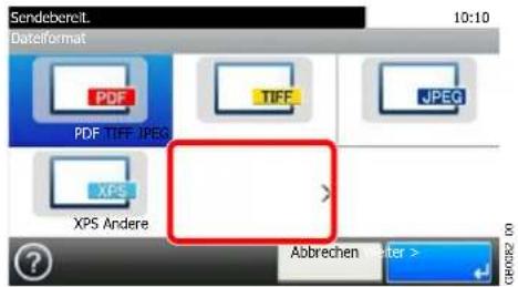 Sendebereit. Dateinformat PDF PDF TIFF JPEG TIFF JPEG XPS XPS Andere Abbrechen - 10:00