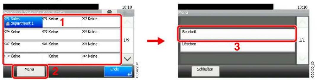 Adressbuch/Zichwalt - Ziehlahlaste 10:10 001 Sales department 1 002 Keine 003 Keine 004 Keine 005 Keine 006 Keine 007 Keine 008 Keine 009 Keine 010 Keine Keine 012 Keine Menu Ende 1/9 10:10 Menü Bearbeit Löschen Schließen G6430_00