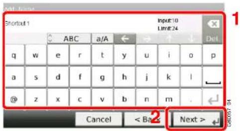 Add: Adder Shortcall 1 Input:10 Limit:24 ABC a/A ← → ↑ ↓ Del q w e r t y u i:o p a s d f g h j k l @ z x c v b n m . Cancel < Back Next >