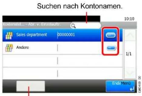 Suchen nach Kontonamen. Kostenstel... - Abr. v. Einzelauftr... Sales department 00000001 Andere 1/1 EndeMenu
