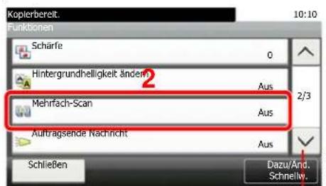 Kopierbereit. 10:10 Funktionen Schärfe 0 Hintergrundhelligkeit ändern 2 Mehrfach-Scan Aus Aus 2/3 Auftragsende Nachricht Aus Schließen Dazu/And. Schnelly.