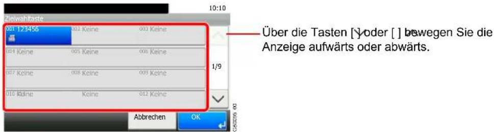 Zielwaltaste 001 123456 002 Keine 003 Keine 004 Keine 005 Keine 006 Keine 007 Keine 008 Keine 009 Keine 010 Keine Keine 012 Keine Über die Tasten [ ] oder [ ] bewegen Sie die Anzeige aufwärts oder abwärts. Abbrechen OK