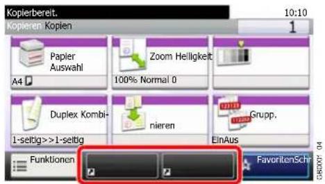 Kopierbereit. 10:10 Kopieren. Kopien 1 Papier Auswahl Zoom Helligkeit A4 100% Normal 0 Duplex Kombi- nieren Grupp. 1-seltig>>1-seltig EinAus Funktionen FavoriteSchr