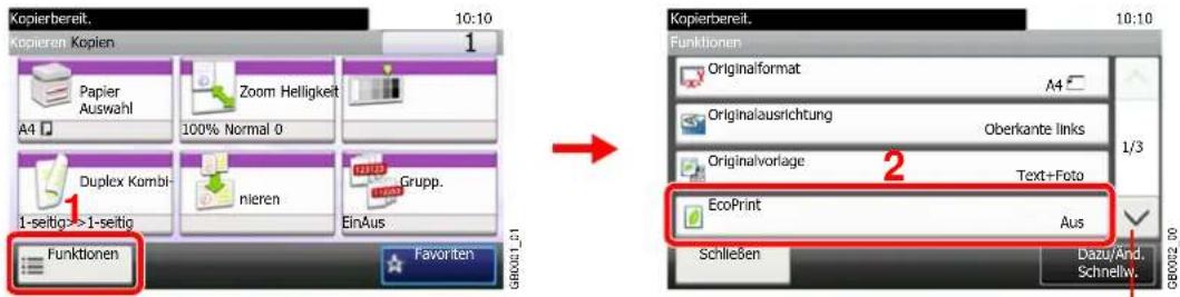 Kopierbereit. 10:10 10:10 Kopieren Kopien 1 Papier Auswahl Zoom Helligkeit A4 100% Normal 0 Duplex Kombi- nieren Grupp. 1-seitig->1-seitig EinAus Funktionen Favorite GR0021_01 Kopierbereit. 10:10 Funktionen Originalformat A4 Originalausrichtung Oberkante links 1/3 Originalvorlage Text+Foto 2 EcoPrint Aus Schleßen Dazu/And. Schnellw. GB0022.00