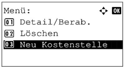 Menü: 01 Detail/Berab. 02 Löschen 03 Neu Kostenstelle