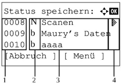 Status speichern: OK 0008 N Scanen 0009 b Maury's Daten 0010 b aaaa [Abbruch ] [ Menü ] 1 2 3 4