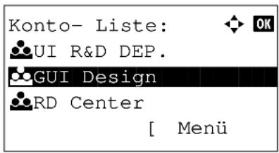 Konto- Liste: • UI R&D DEP. • GUI Design • RD Center [ Menü