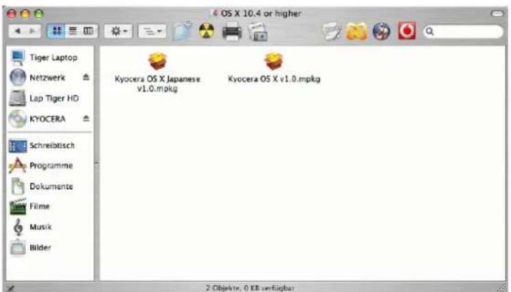 Tiger Laptop Netzwerk Lap Tiger HD KYOCERA Schreibtisch Programme Dokumente Filme Musik Bilder Kyocera OS X Japanese v1.0.mpkg Kyocera OS X v1.0.mpkg 2 Objekte, 0 KB verfügbar