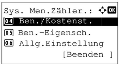Sys. Men.Zähler.: OK 04 Ben./Kostenst. 05 Ben.-Eigensch. 06 Allg.Einstellung [Beenden ]