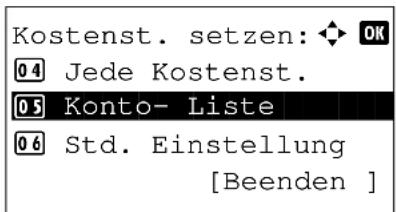 Kostenst. setzen: OK 04 Jede Kostenst. 05 Konto- Liste 06 Std. Einstellung [Beenden ]
