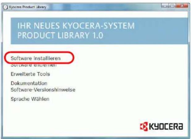 IHR NEUES KYOCERA-SYSTEM PRODUCT LIBRARY 1.0 Software installieren Software Erwerten Erweiterte Tools Dokumentation Software-Versionshinweise Sprache Wählen
