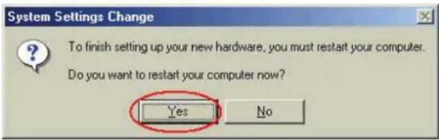System Settings Change To finish setting up your new hardware, you must restart your computer. Do you want to restart your computer now? Yes No