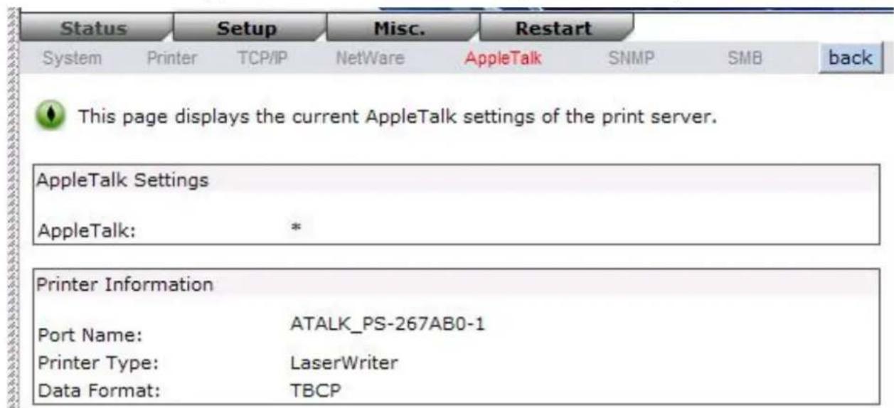 Longshine LCS-PS112 - AppleTalk Status - 1