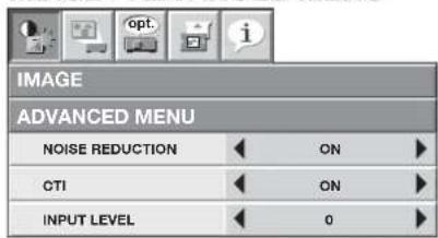 IMAGE ADVANCED MENU NOISE REDUCTION ON CTI ON INPUT LEVEL 0