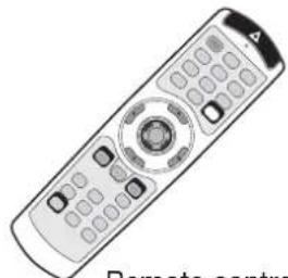 Line drawing of a remote control with buttons and dials (no text or symbols)