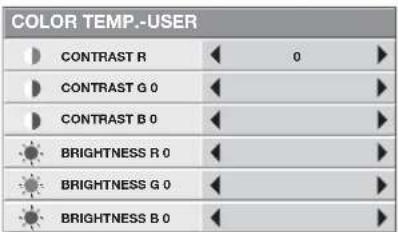 COLOR TEMP.-USER CONTRAST R 0 CONTRAST G 0 CONTRAST B 0 BRIGHTNESS R 0 BRIGHTNESS G 0 BRIGHTNESS B 0
