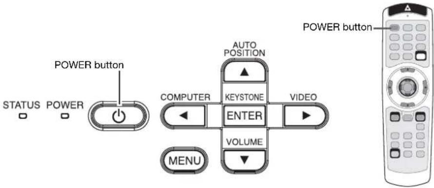 POWER button STATUS POWER AUTO POSITION COMPUTER KEYSTONE VIDEO ENTER VOLUME MENU POWER button