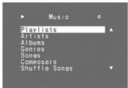 Music Playlists Artists Albums Genres Songs Composers Shuffle Songs