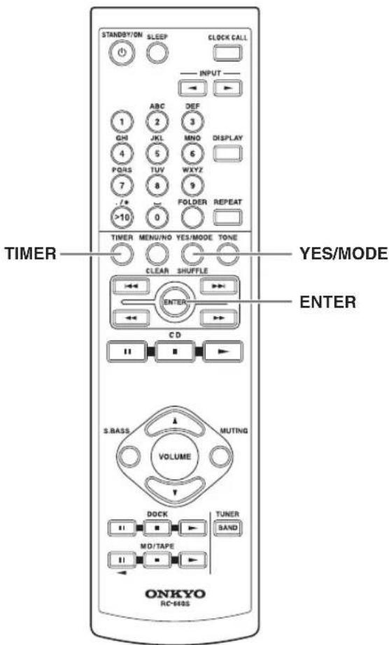 STANDBY/ON SLEEP CLOCK CALL INPUT ABC DEF 1 2 3 GHI JKL MNO DISPLAY 4 5 6 PGRS TUVWXYZ 7 8 9 /* FOLDER REPEAT >10 0 TIMER MENU/NO YES/MODE TONE CLEAR SHUFFLE ENTER CD S.BASS MUTING VOLUME DOCK TUNER BAND MD/TAPE ONKYO RC-6685 TIMER YES/MODE ENTER