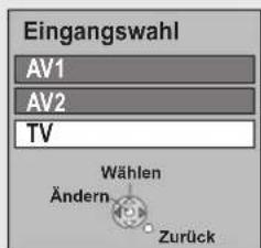 Eingangswahl AV1 AV2 TV Wählen Ändern Zurück