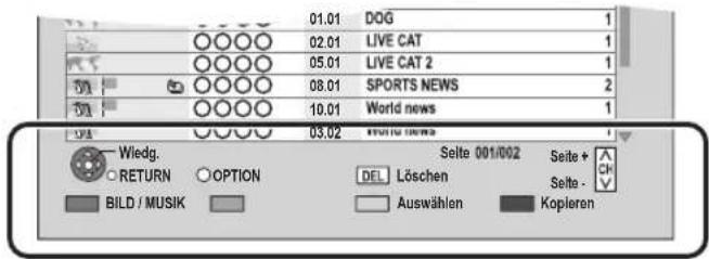 01.01 DOG 1 02.01 LIVE CAT 1 05.01 LIVE CAT 2 1 08.01 SPORTS NEWS 2 10.01 World news 1 03.02 Wiedg. RETURN OPTION BILD / MUSIK Selte 001/002 DEL Löschen Auswählen Kopieren Seite + Seite -