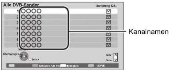 Alle DVB-Sender Sortierung 123... Kanalnamen Winnan Überspringen Zurück Sala + Sala - Schleben Alle fremmetkologste 123MBC