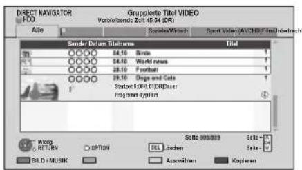 DIRECT NAVIGATOR HDD Grupperte Titel VIDEO Vorkebende Zoll 45.94 (R) Alle Società/Wilach Sport Value (AVCHD) Ein/Industrialsch Sender Datum Titelname Titel 24.10 Birds 24.10 World news 28.10 Football 28.10 Dogs and Cats Startel:100.001336200000000000000000000000000000000000000000000000000000000000000000000000000 Wing RETURN OPTION Schi 9999999999999999999999999999999999999999999999999999999999999999999999999999999999999999999999999999 BILD / MUSIC Ausschinen Kapieren