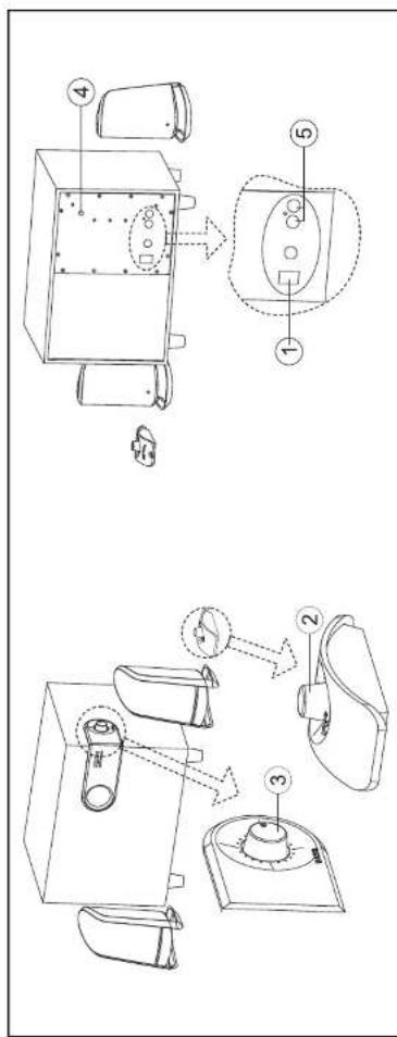 Technical diagram showing exploded and assembled views of a device with labeled components and parts