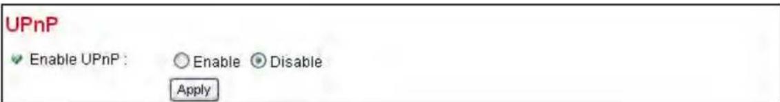 UPnP ✓ Enable UPnP : ○ Enable ◼ Disable Apply