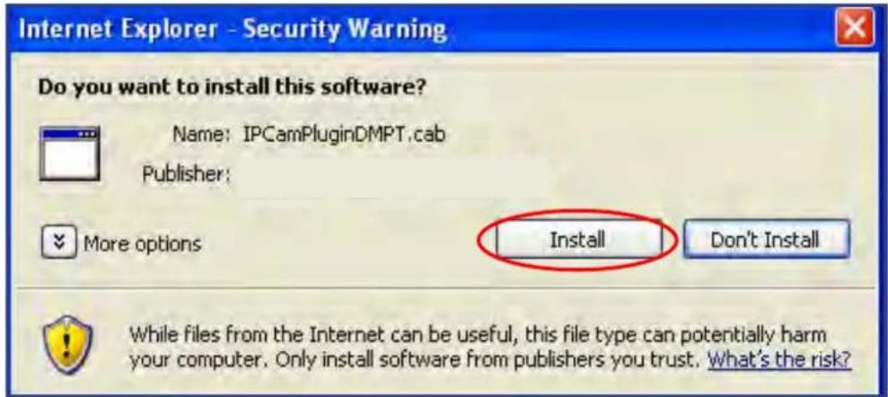 Internet Explorer - Security Warning Do you want to install this software? Name: IPCamPluginDMPT.cab Publisher: More options Install Don't Install While files from the Internet can be useful, this file type can potentially harm your computer. Only install software from publishers you trust. What's t…