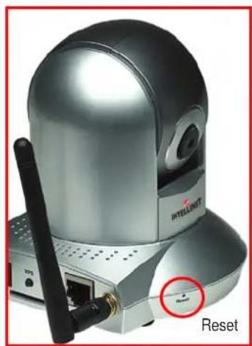 Close-up of a Intellect 7 network device with a white antenna and USB port, labeled 'Reset' (no readable text beyond label)