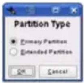 Partition Type ● Primary Partition ○ Extended Partition OK Cancel