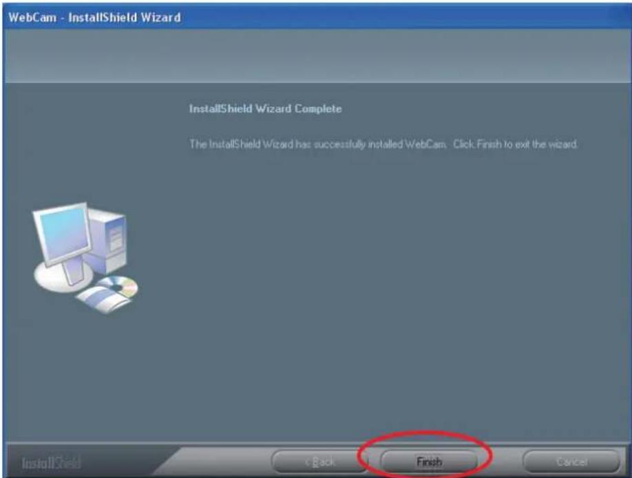 WebCam - InstallShield Wizard InstallShield Wizard Complete The InstallShield Wizard has successfully installed WebCam. Click Finish to exit the wizard. InstallShield Back Finish Cancel