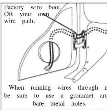 Factory wire boot OR your own wire path. When running wires through m be sure to use a grommet aro bare metal holes.