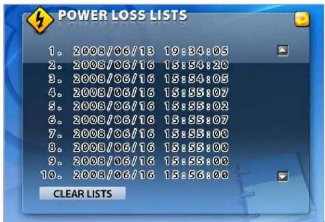 POWER LOSS LISTS 1. 2008/06/13 19:34:05 2. 2008/06/16 15:54:20 3. 2008/06/16 15:54:05 4. 2008/06/16 15:55:07 5. 2008/06/16 15:55:02 6. 2008/06/16 15:55:07 7. 2008/06/16 15:55:00 8. 2008/06/16 15:55:00 9. 2008/06/16 15:55:00 10. 2008/06/16 15:56:00 CLEAR LISTS