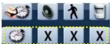 Grid of icons including clocks, a person, water drop, and a clock with X symbols