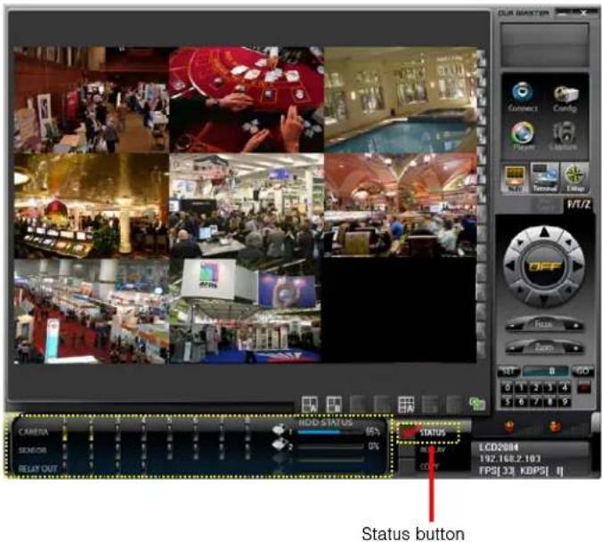 CAMERA SENIOS DELAY OUT HOLD START US 5% 2 0% STATUS RAT L CCRT Status button LCD2804 192.168.2.103 FP5[33] KBPS[ ]