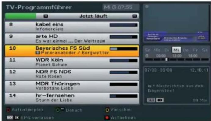 TV-Programmführer Mi 07:55 Jetzt läuft 8 kabel eins Infomercials 9 arte HD Es war einmal ... Der Weltraum 10 Bayerisches FS Süd Panoramabilder / Bergwetter 11 WDR Köln Planet Schule 12 NDR FS NDS Rote Rosen 13 MDR Thüringen Vorbotene Liebe 14 hr-fernsehen Sturm der Liebe Aufnahmeplan Danach Verschau…