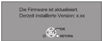 Die Firmware ist aktualisiert. Derzeit installierte Version: x.xx OK RETURN