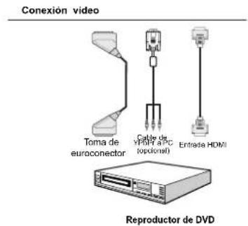 Conexión video Toma de euroconector Cable de YHHP (optional) Entrada HDMI Reproductor de DVD