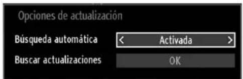 Opciones de actualización Búsqueda automática < Activada > Buscar actualizaciones OK