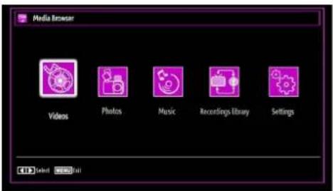 Media Browser Videos Photos Music Recordings Library Settings